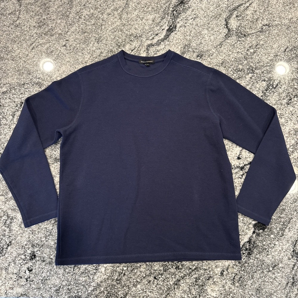Banana Republic Mens Navy Blue Cotton Waffle Knit Crew Neck Sweater Large #530